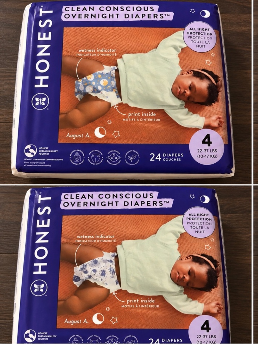 Honest Clean Conscious Overnight Diapers Size 4 – 2 Pack Bundle, 48 Count